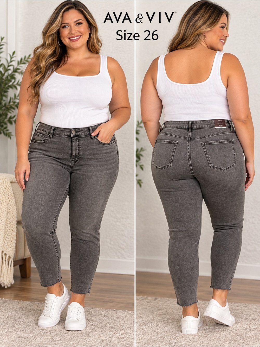 Ava & Viv Size 26 Mid Rise Skinny Jeans Gray Acid Wash Raw Hem NWT